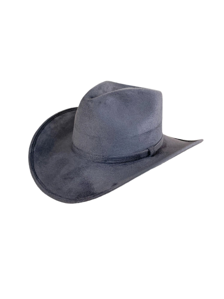 Santa Fe Vegan Suede Cowboy Rancher Hat- Charcoal W/O Band