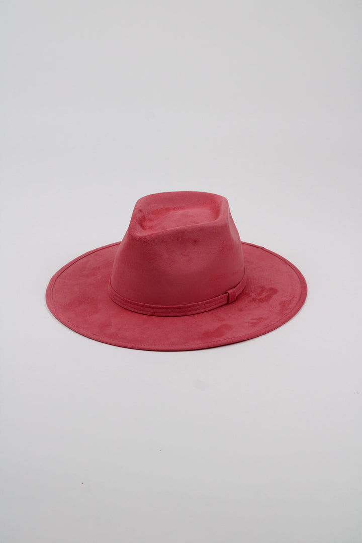 Vegan Suede Diamond Hat - Flat Brim - Coral Pink