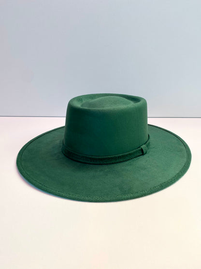 Vegan Suede Boater Hat- Hunter Green