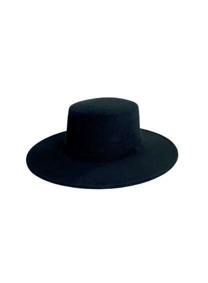 Vegan Suede Flat Top Hat- Black