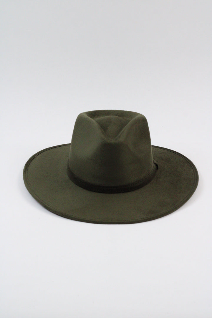Vegan Suede Rancher Hat - Olive Green
