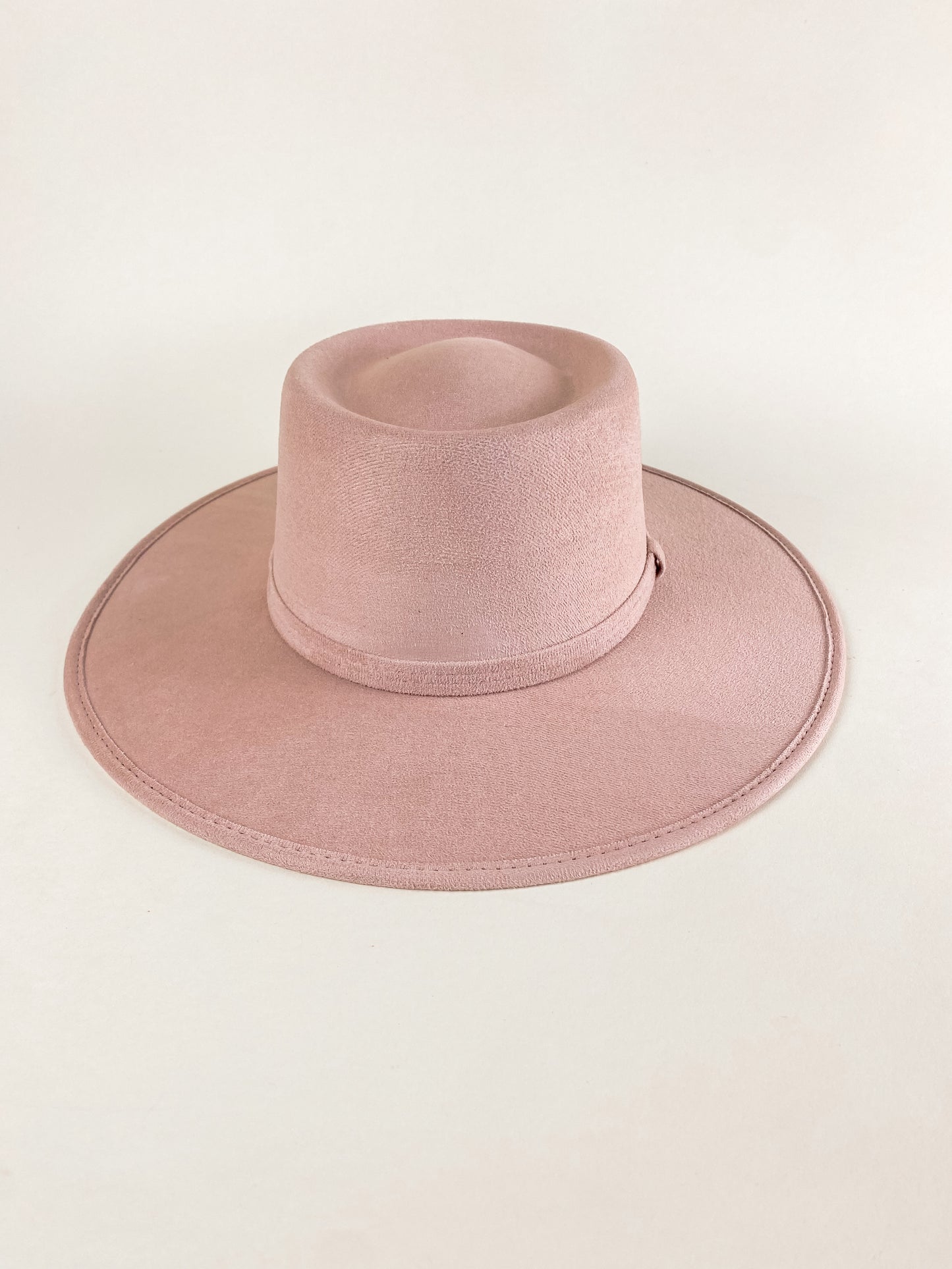 Vegan Suede Boater Hat- Pale Dusty Rose