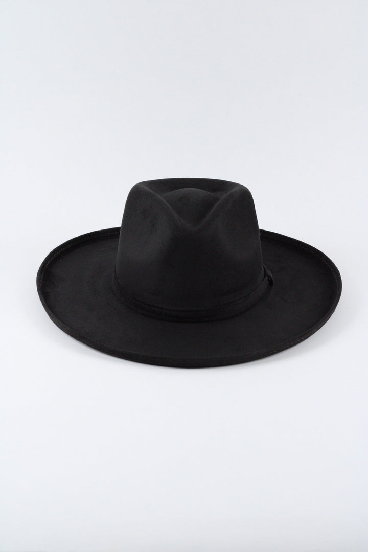 Vegan Suede Rancher Hat - Pencil Brim - Black