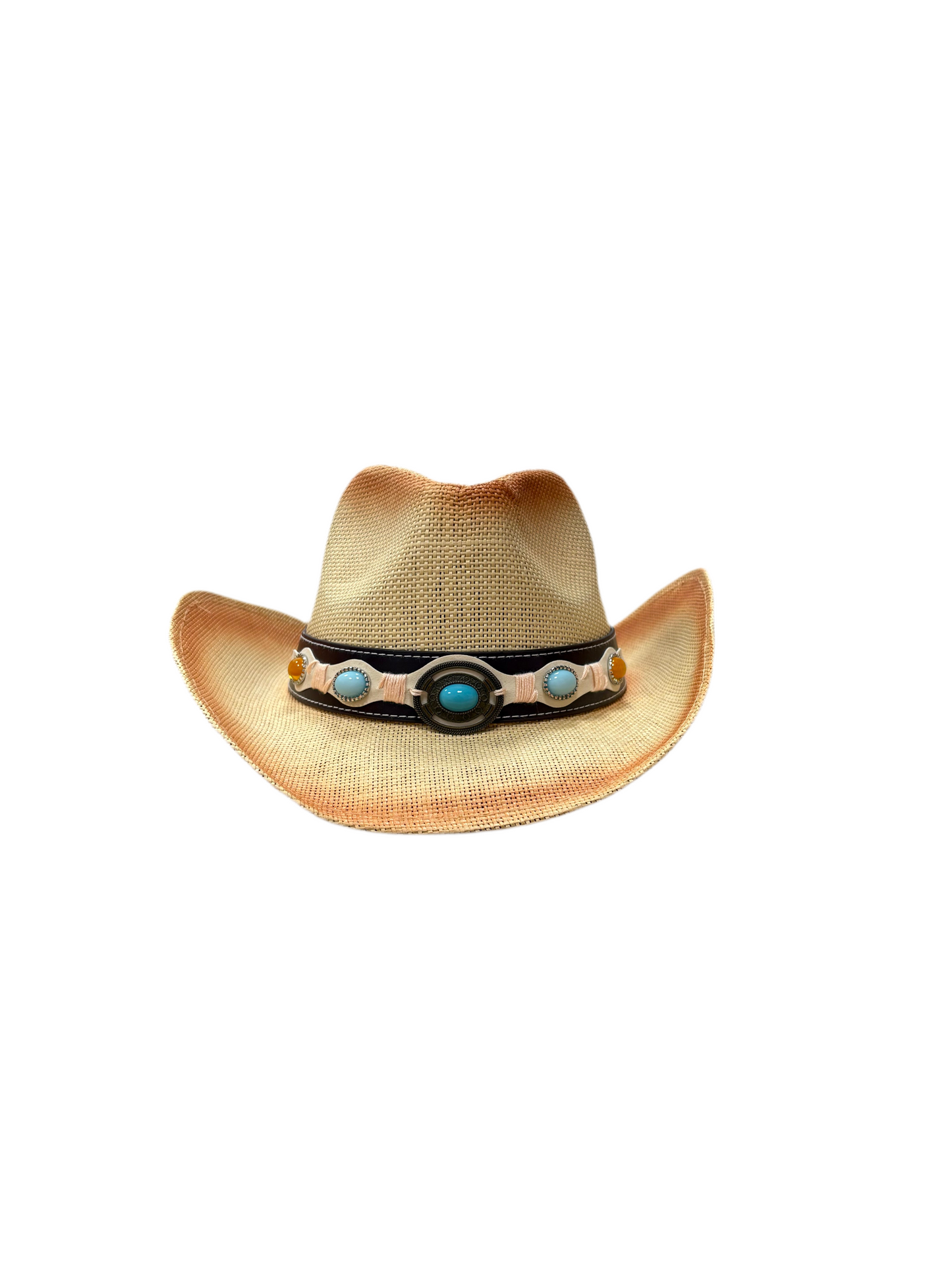 Tracy Beaded Cowboy Straw Hat - Tan