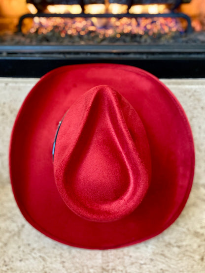 Santa Fe Vegan Suede Cowboy Rancher Hat- Lipstick Red