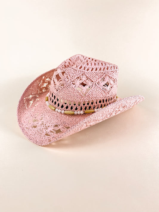 Bayside Rancher Raffia Hat - Blush Pink