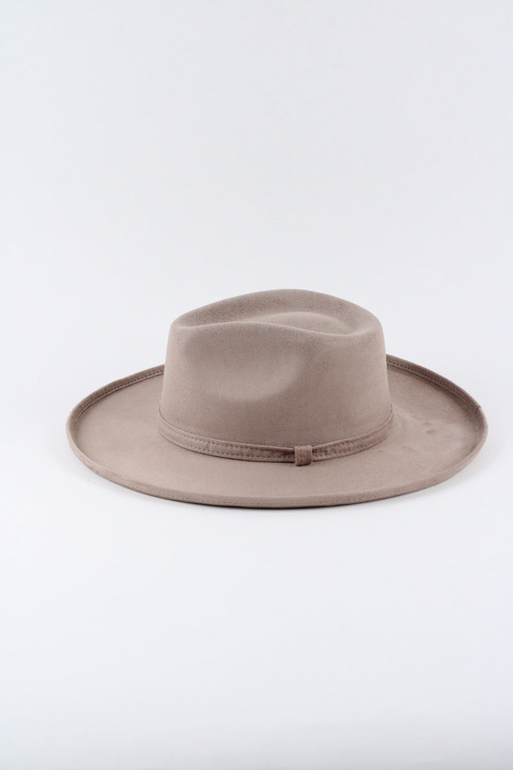Vegan Suede Rancher Hat - Pencil Brim - Sand