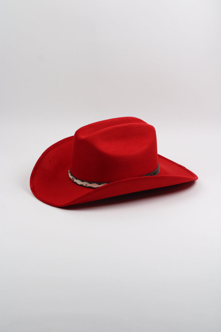 Texana Vegan Suede Cowboy Hat - Lipstick Red