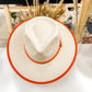 Vegan Suede Rancher Hat -Duo Tone -  Ivory + Sunset Orange