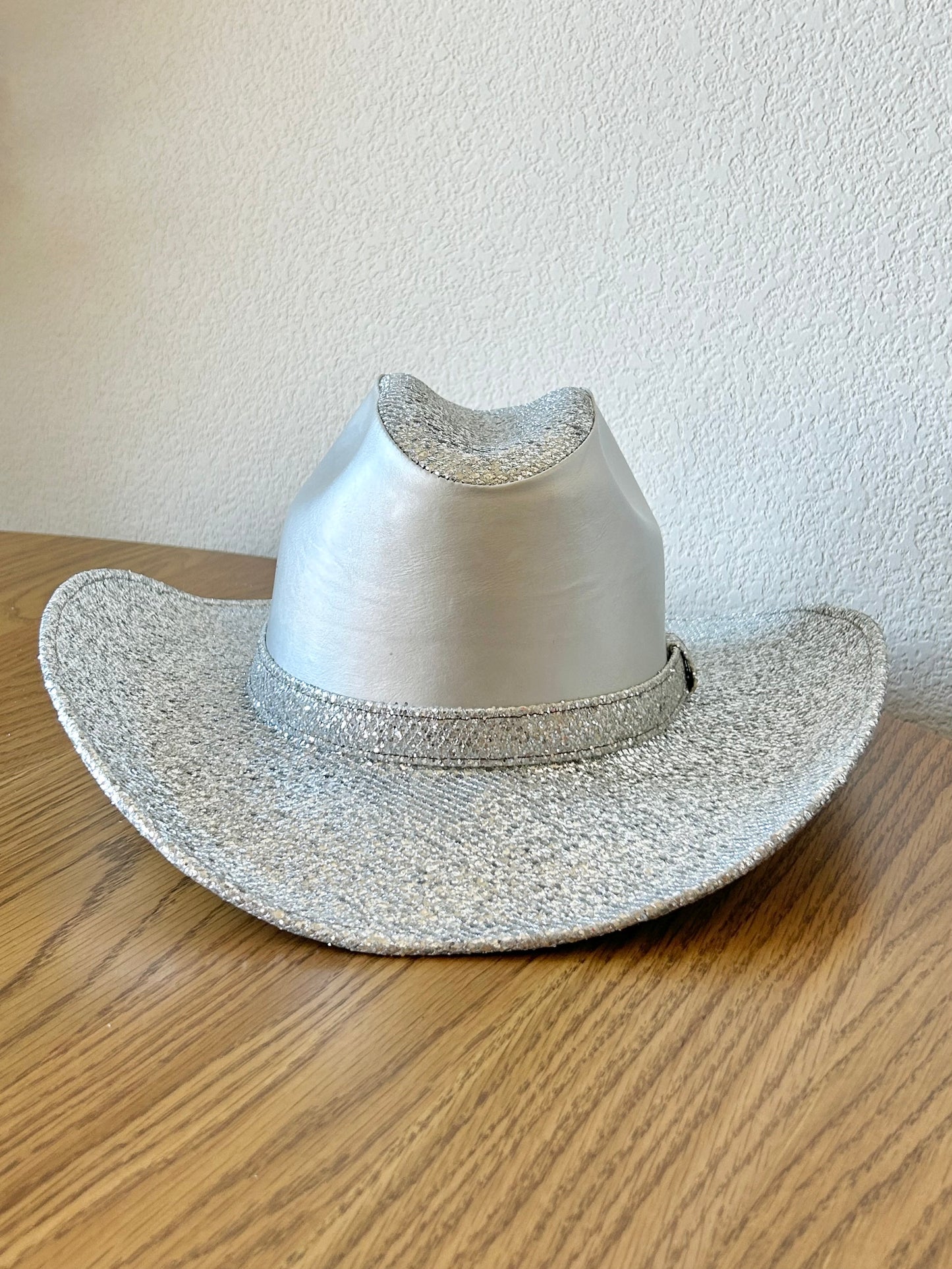 Western Cowboy Glitter Hat- Silver & Faux Leather