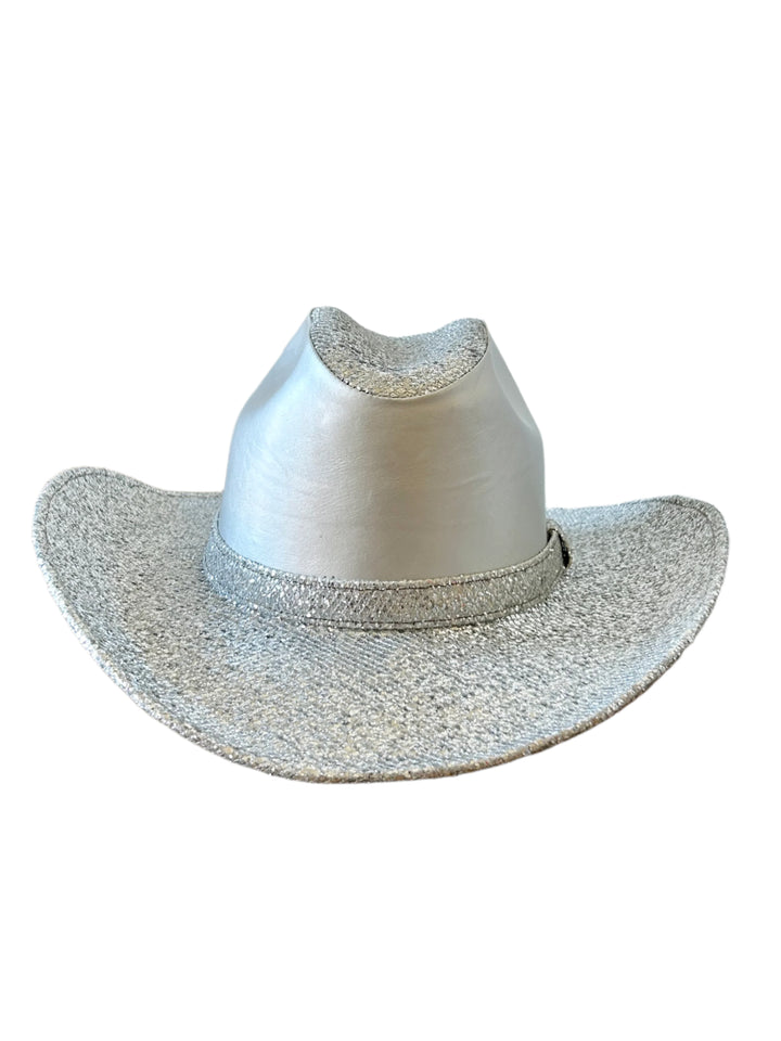 Western Cowboy Glitter Hat- Silver & Faux Leather
