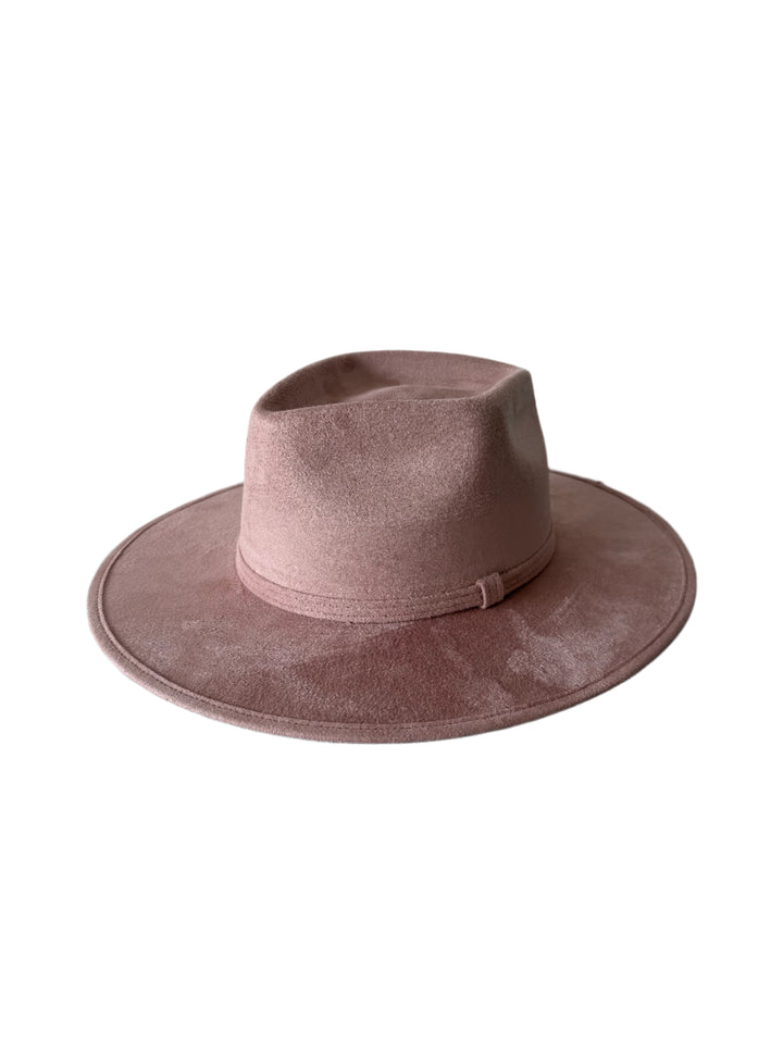 Vegan Suede Diamond Hat - Flat Brim - Pale Dusty Rose