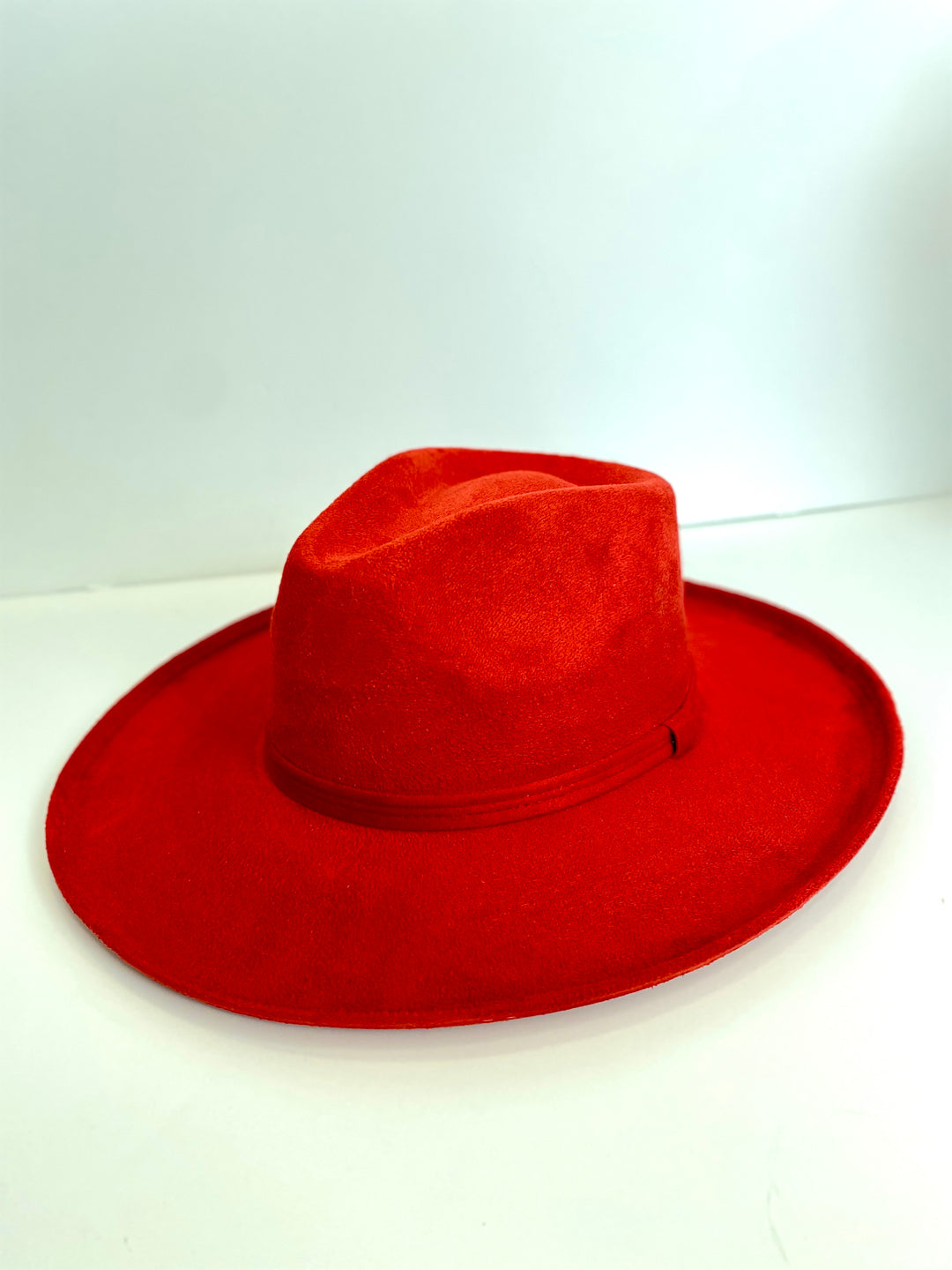 Vegan Suede Rancher Hat - Pencil Brim - Lipstick Red