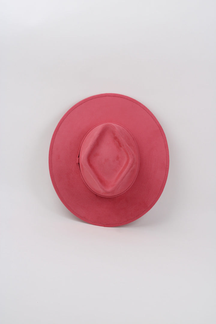 Vegan Suede Diamond Hat - Flat Brim - Coral Pink
