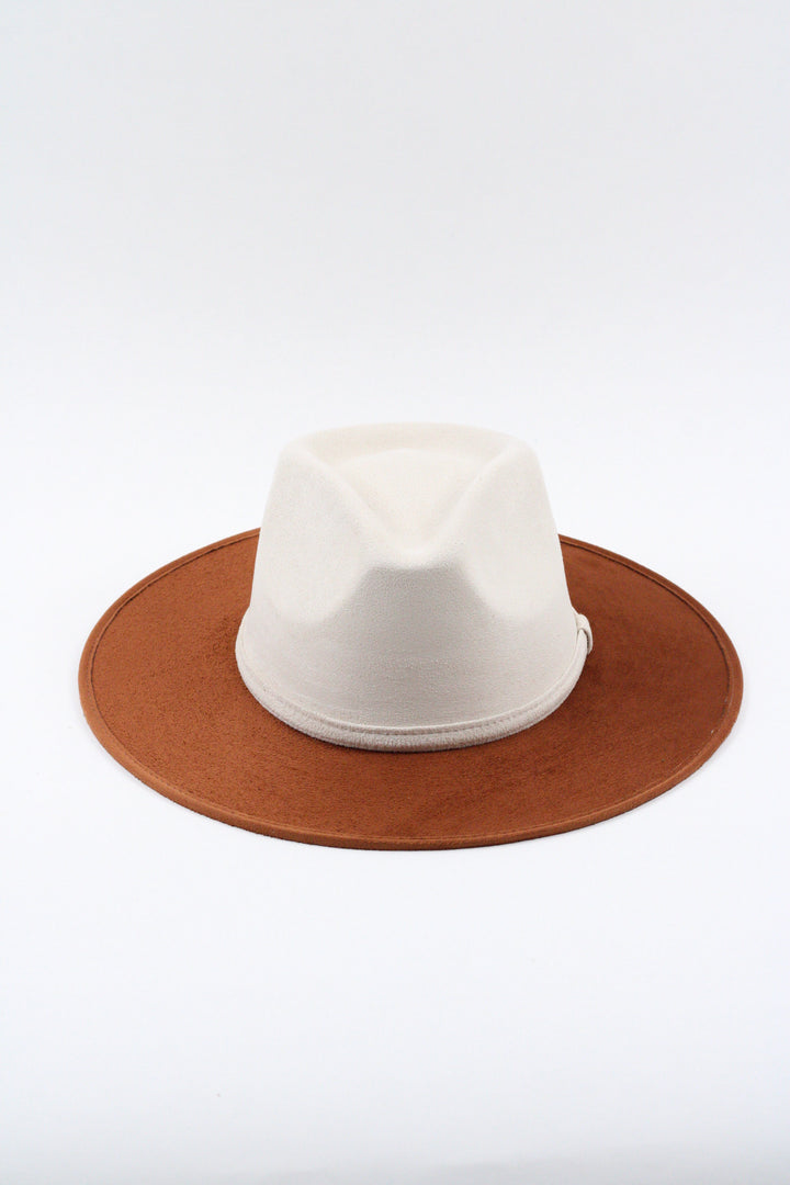 Vegan Suede Rancher Hat - Two Tone - Caramel + Ivory