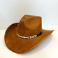 Santa Fe Vegan Suede Cowboy Rancher Hat- Caramel