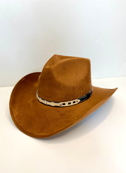 Santa Fe Vegan Suede Cowboy Rancher Hat- Caramel