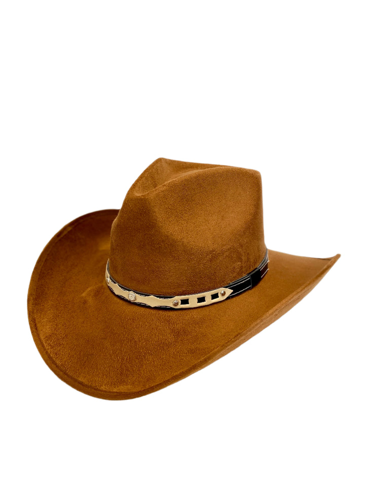 Santa Fe Vegan Suede Cowboy Rancher Hat- Caramel