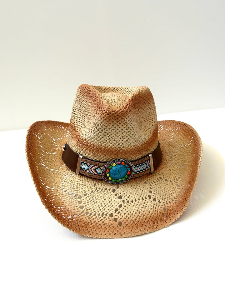 Ellie Cowboy Straw Hat - Teal Band