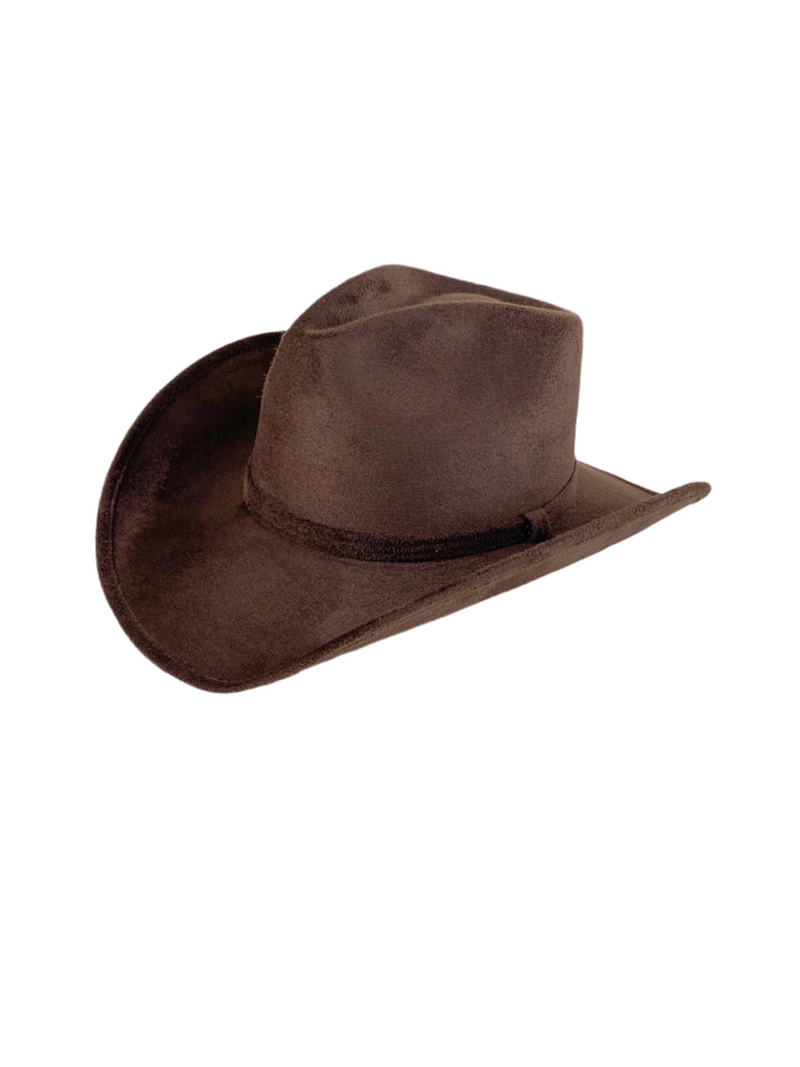 Santa Fe Vegan Suede Cowboy Rancher Hat- Chocolate W/O Band
