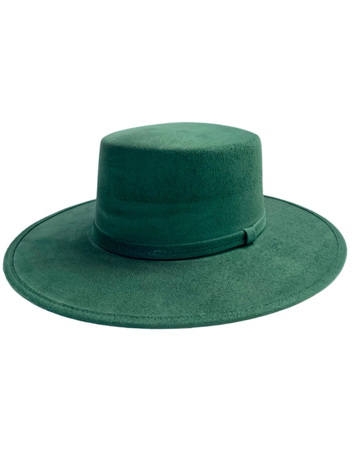 Vegan Suede Flat Top Hat- Hunter Green