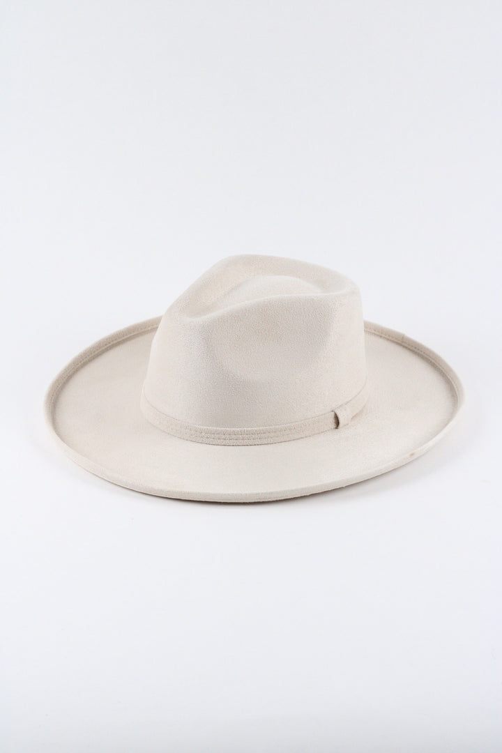 Vegan Suede Rancher Hat - Pencil Brim - Ivory
