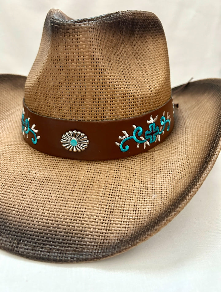 Ellie Cowboy Straw Hat - Chocolate with Caramel Band