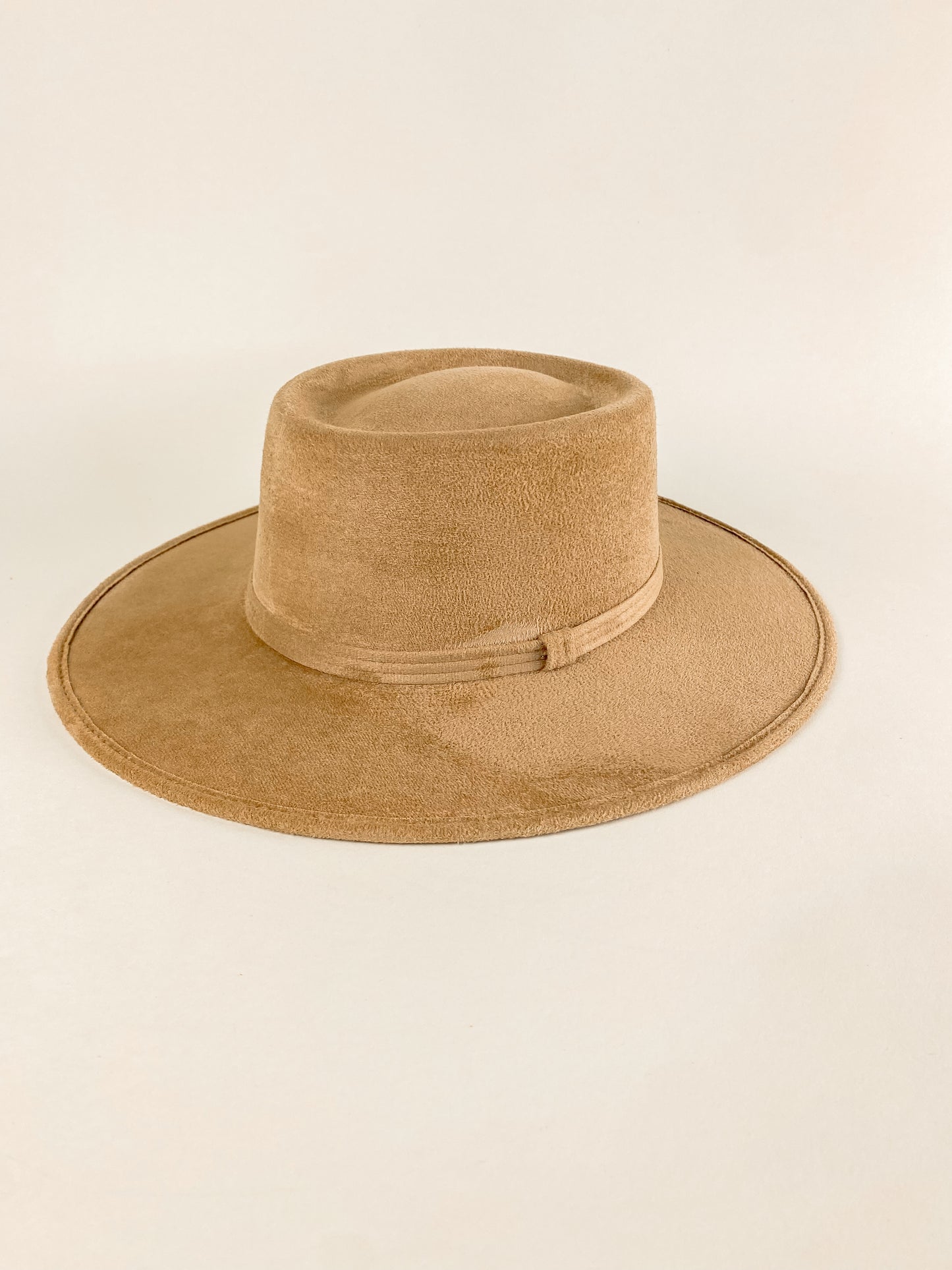 Vegan Suede Boater Hat- Cappuccino