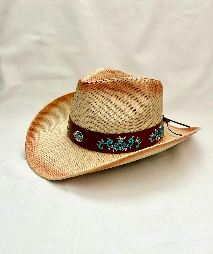 Ellie Cowboy Straw Hat - Tan with Caramel Band