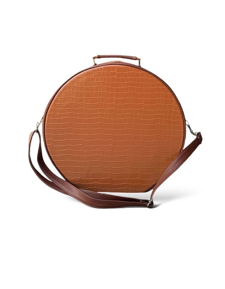 Hat Carrier Tote Bag Textured w Strap - Camel