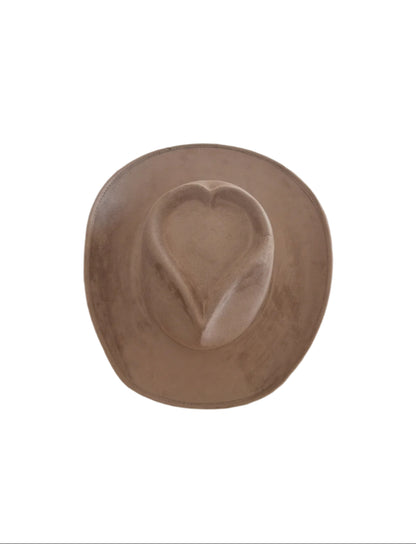 Vegan Suede Heart Shaped Cowboy Hat- Sand