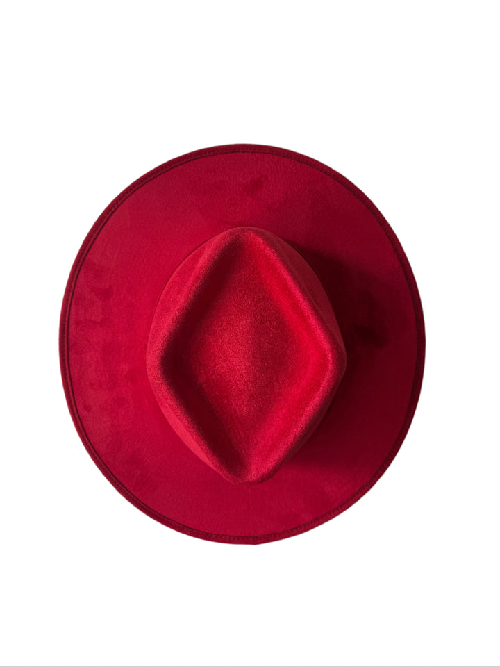 Vegan Suede Diamond Hat - Flat Brim - Lipstick Red