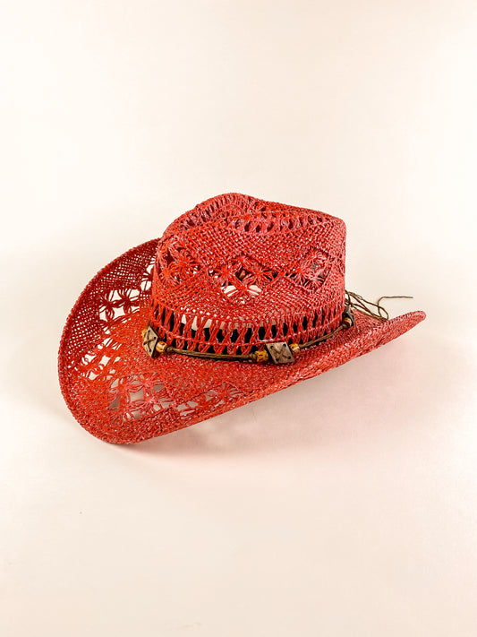 Bayside Rancher Raffia Hat - Lipstick Red