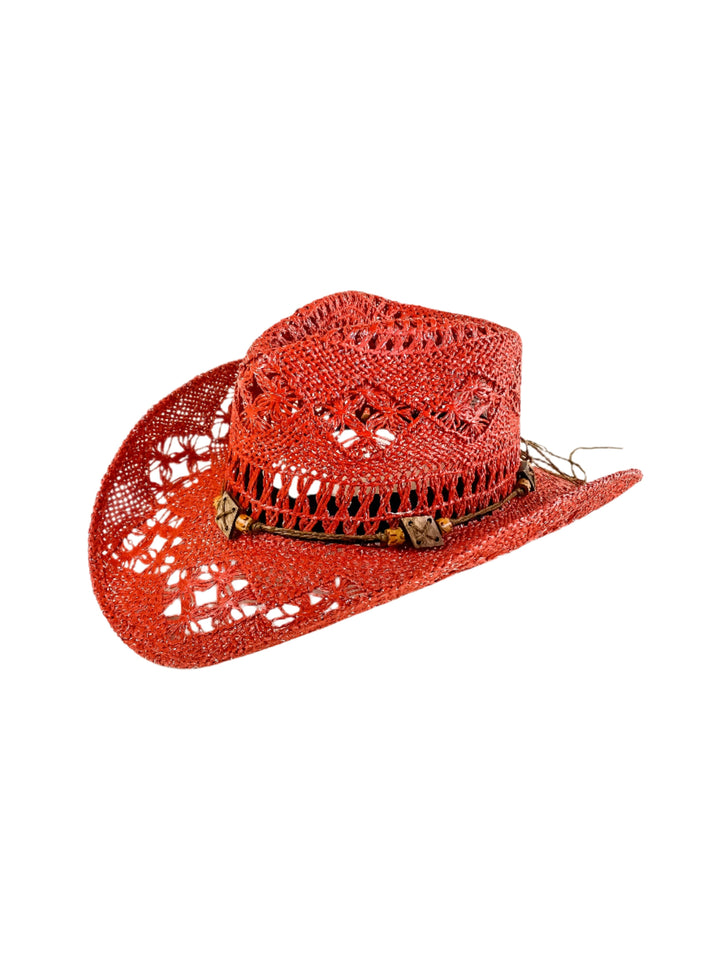 Bayside Rancher Raffia Hat - Lipstick Red