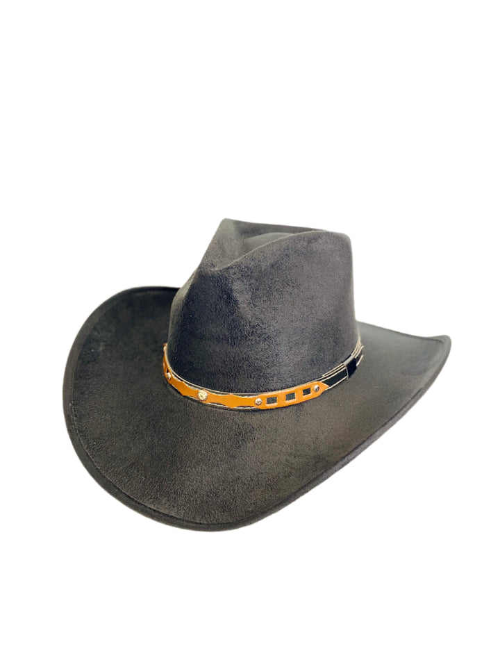 Santa Fe Vegan Suede Cowboy Rancher Hat- Black