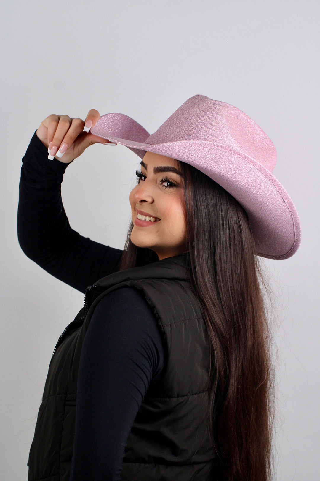 Western Cowboy Glitter Hat- Light Pink