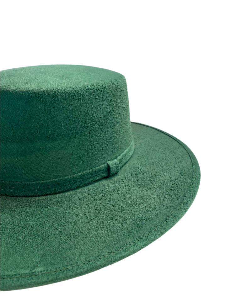 Vegan Suede Flat Top Hat- Hunter Green