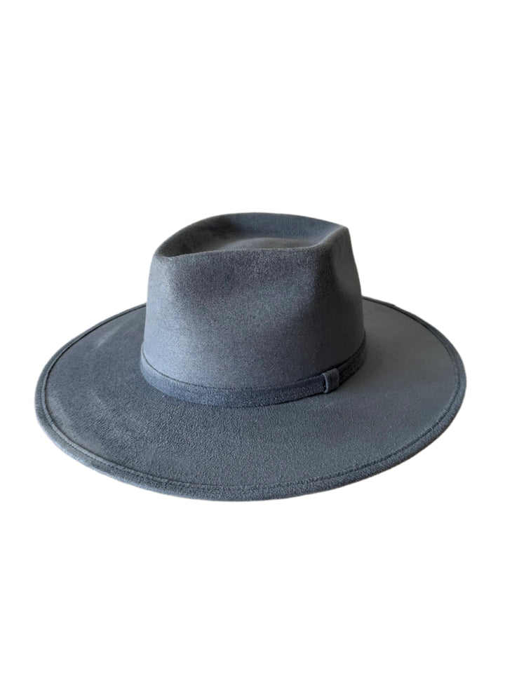 Vegan Suede Diamond Hat - Flat Brim - Steel Blue