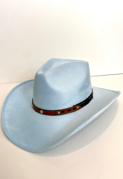 Santa Fe Vegan Suede Cowboy Rancher Hat- Light Blue