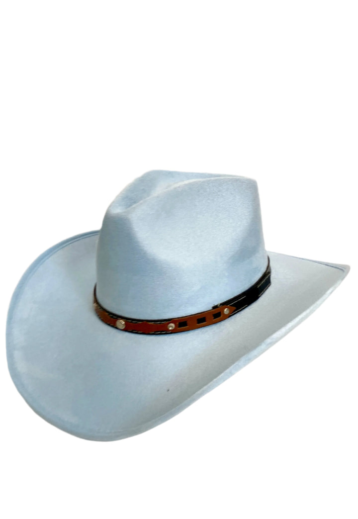 Santa Fe Vegan Suede Cowboy Rancher Hat- Light Blue