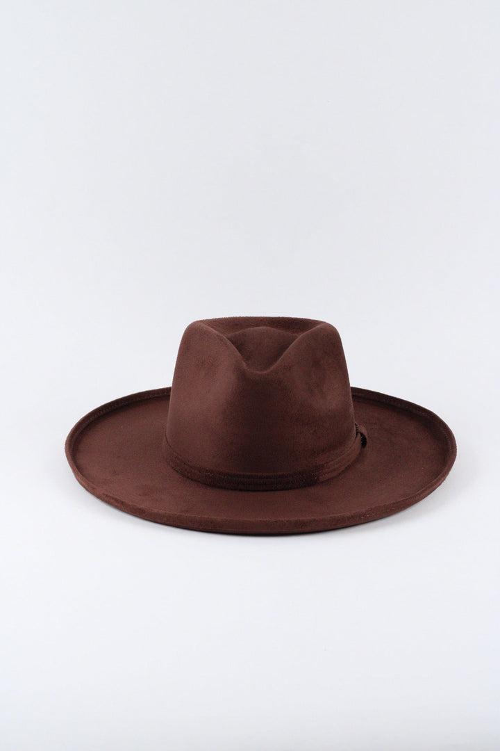 Vegan Suede Rancher Hat - Pencil Brim - Chocolate