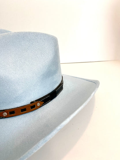 Santa Fe Vegan Suede Cowboy Rancher Hat- Light Blue