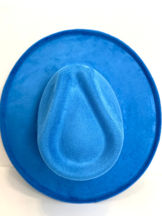 Vegan Suede Rancher Hat - Pencil Brim - Royal Blue