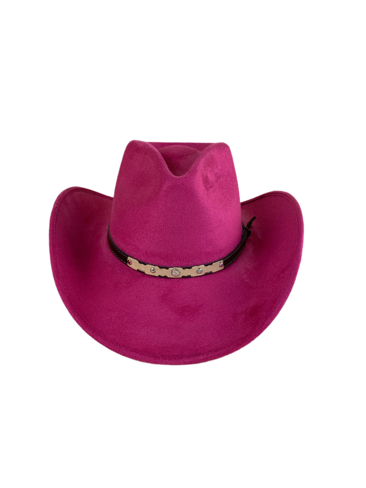 Santa Fe Vegan Suede Cowboy Rancher Hat- Magenta