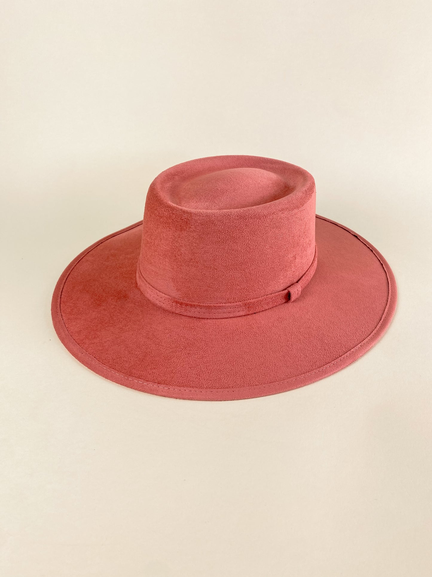 Vegan Suede Boater Hat- Coral