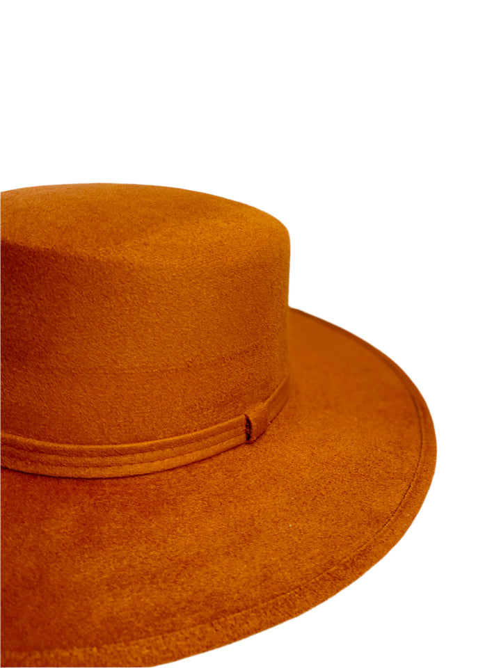 Vegan Suede Flat Top Hat- Orange