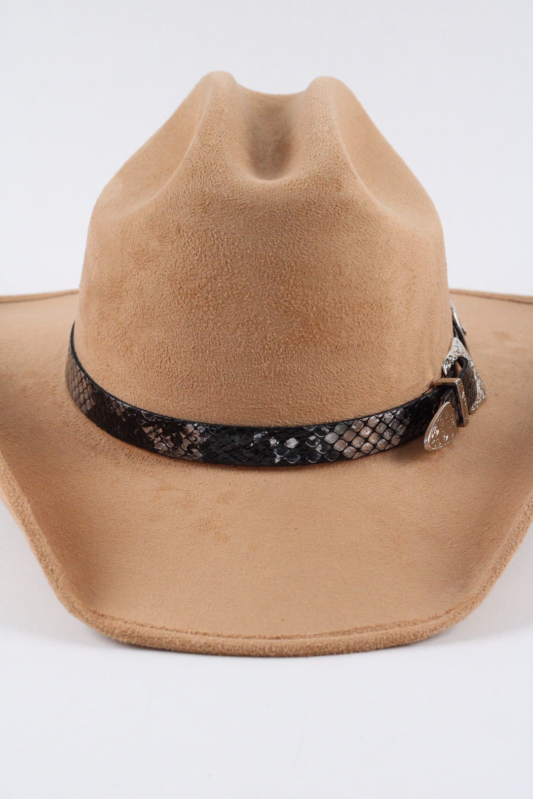 Double Buckle Leather Hat Band Snake Print