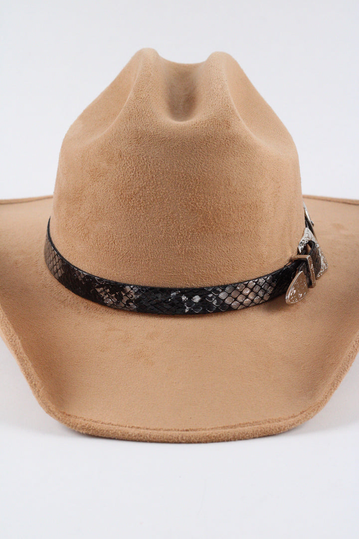 Double Buckle Leather Hat Band Snake Print