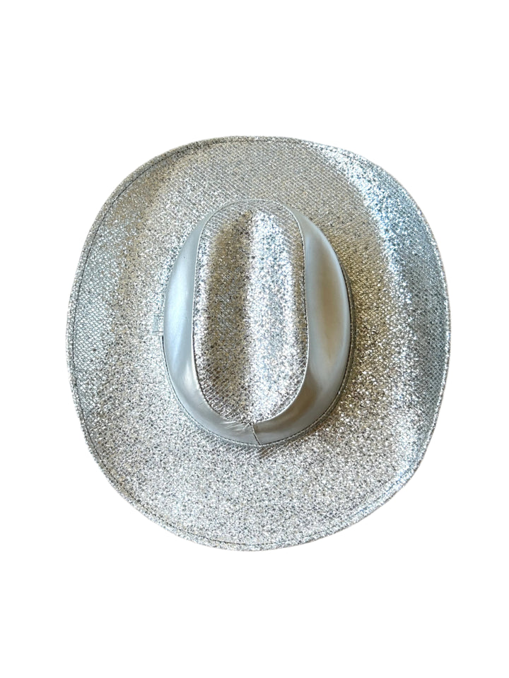 Western Cowboy Glitter Hat- Silver & Faux Leather
