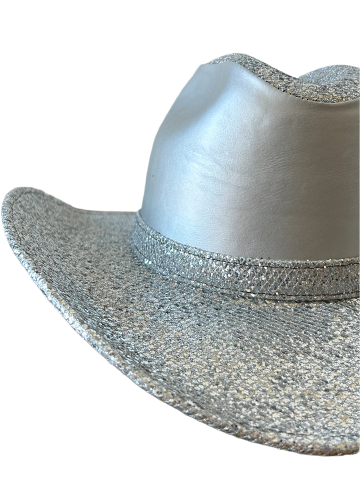 Western Cowboy Glitter Hat- Silver & Faux Leather